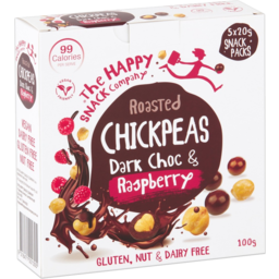 Photo of The Happy Snack Company Roasted Chickpeas Dark Choc & Raspberry 5 Pack 100g
