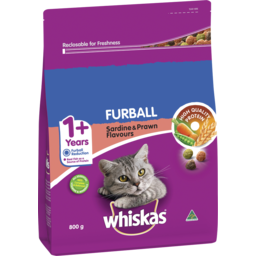 Photo of Whiskas Furball 1+ Dry Cat Food Saradine & Prawn Flavours 800g Bag