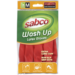 Photo of Sabco Wash Up Latex Gloves (Medium) 1 Pair