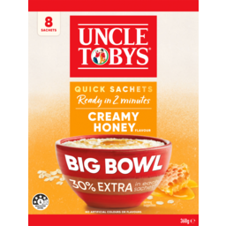 Photo of Uncle Tobys Creamy Honey Big Bowl Quick Oats Sachets 8 Pack