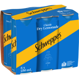 Photo of Schweppes Classic Dry Lemonade 6 x 250ml Multipack Soft Drink Mini Cans