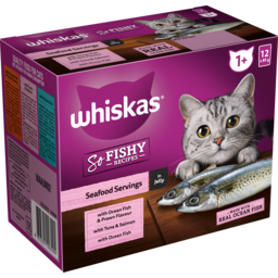 Photo of Whiskas 1+ Years Adult So Fishy Wet Cat Food With Seafood Servings In Jelly Pouch 12x85g
