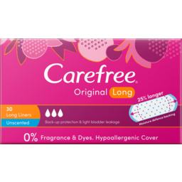 Photo of Carefree Longs Original Unscented Panty Liners 30 Pack