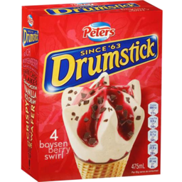 Photo of Peters Ice Cream Drumstick Boysenberry 475ml 4pack