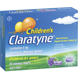 Photo of Children's Claratyne Allergy & Hayfever Relief Antihistamine Grape Chewable Tablets 10 Pack