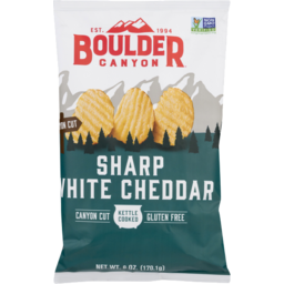 Photo of Boulder Canyon Potato Chips, Kettle Cooked, Sharp White Cheddar, Canyon Cut, Bag 