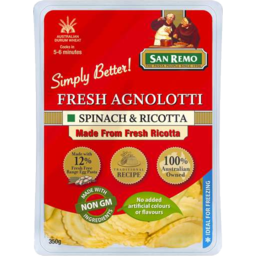 Photo of San Remo Fresh Agnolotti Spinach & Ricotta 350g