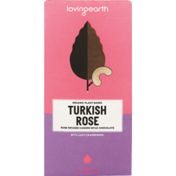 Photo of Loving Earth Organic Plant-Based Turkish Rose With Juicy Cranberries Cashew Mylk Chocolate Block