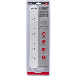 Photo of Power 6 Outlet Powerboard With 2 Usb Charge Ports And Surge Protection Single Pack