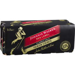 Photo of Johnnie Walker Red Label & Classic Cola Premium Serve 6.5% 375ml Can 10 Pack 10.0x375ml