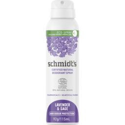 Photo of Schmidt's Certified Natural Aerosol Deodorant Spray Lavender & Sage 48h Odour Protection 115 Ml