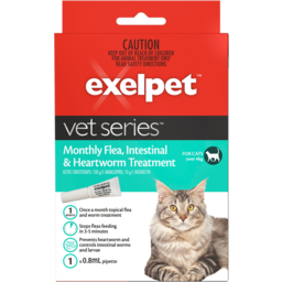 Photo of Exelpet Vet Series Monthly Flea Intestinal & Heartworm Treatment For Cats Over 4kg 0.8ml