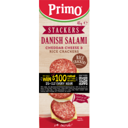 Photo of Primo Stackers Danish Salami Cheddar Cheese & Rice Crackers