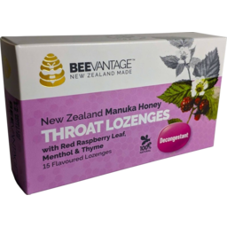 Photo of Beevantage Manuka Honey Red Raspberry Leaf, Menthol & Thyme Decongestion Lozenge 15 Pack