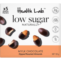 Photo of Health Lab Low Sugar Naturally Mylk Chocoalte Dipped Roasted Almonds 5 Pack 150g