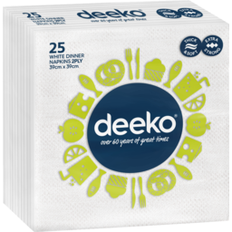 Photo of Deeko 2 Ply White Dinner Napkins 25 Pack 