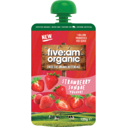 Photo of Five:Am Organic Strawberry Sundae Yoghurt Pouch 120g 120g