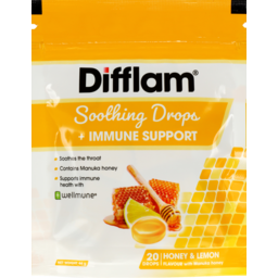 Photo of Difflam Soothing Throat Drops + Immune Support Honey & Lemon Flavour 20 Drops