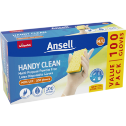 Photo of Vileda Ansell Handy Clean Multi-Purpose Latex Gloves - M/L 100pk