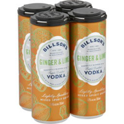 Photo of Billson's Vodka With Ginger & Lime 4 X 355ml 4.0x355ml
