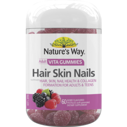 Photo of Natures Way Adults Vita Gummies Hair Skin Nails Berry Flavoured Pastilles 60 Pack