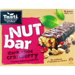 Photo of Tasti Nut Bars Dark Choc Cranberry 6 Pack 210g