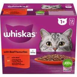 Photo of Whiskas With Beef In Gravy 1+ Years Cat Food Pouches Multipack 12x85g