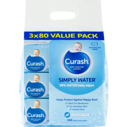 Photo of Curash Baby Care Simply Water Super Thick & Cushion Soft Baby Wipes 3x80 Pack