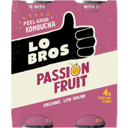 Photo of Lo Bros Organic Kombucha Passionfruit Sparkling Live Cultured Drink 4x250ml