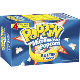Photo of Poppin Microwave Popcorn Butter Flavour 4x100g Bags 400g Net