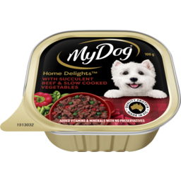 Photo of My Dog Home Delights Wet Dog Food With Succulent Beef & Slow Cooked Vegetables 100g Tray