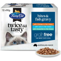 Photo of Fussy Cat Twice As Tasty Grain Free Bites & Fish Gravy Wet Cat Food 12x80g 12.0x80g