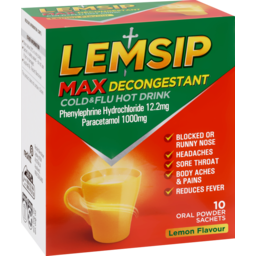 Photo of Lemsip Max Cold & Flu Hot Drink With Decongestant Lemon Flavour 10 Pack
