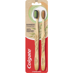 Photo of Colgate Bamboo Charcoal Manual Toothbrush, Value 2 Pack, Soft Bristles, 100% Biodegradable Bamboo Handle, Bpa Free