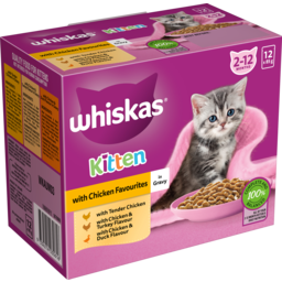 Photo of Whiskas® 2-12 Months Kitten Wet Cat Food With Chicken Favourites In Gravy Pouch 12x85g