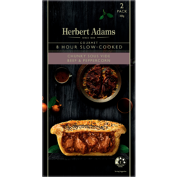 Photo of Herbert Adams Chunky Sous Vide Beef & Peppercorn Gourmet 8 Hour Slow Cooked Pies 2 Pack