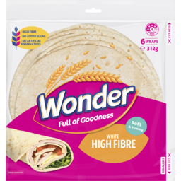 Photo of Wonder White Wonder High Fibre Soft White Wraps 6 Pack 312g