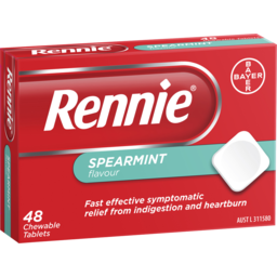 Photo of Rennie Indigestion And Heartburn Relief Spearmint 48 Chewable Tablets 