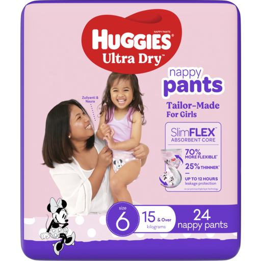 Supabarn Crace - Huggies Ultra Dry Nappy Pants Girls Size 6 (15kg+) 24 Pack