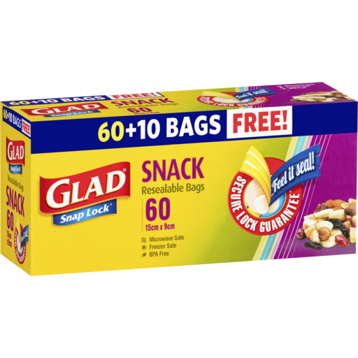 Foodland Balaklava - Glad Snap Lock Snack Resealable Bags 60 + Bonus 10  Pack 60pk