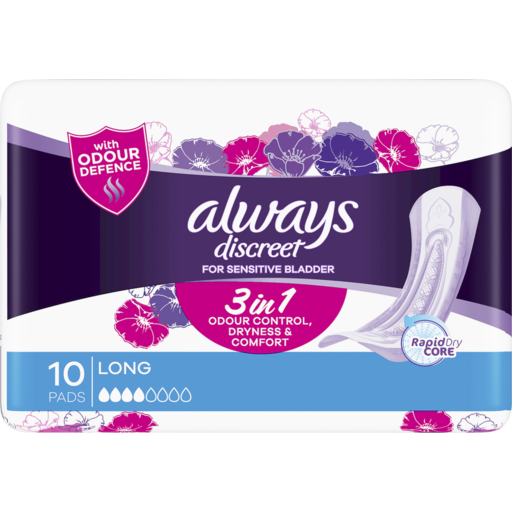 Always Discreet Incontinence Pads+ Long for Sensitive Bladder 10 pack