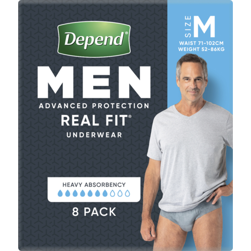 Drakes Online Woodcroft - Depend Real Fit For Men Medium 52-86kg Incontinence  Underwear 8 Pack