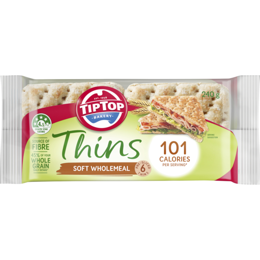 Supabarn Crace - TipTop Bakery Tip Top Thins Soft Wholemeal 240g