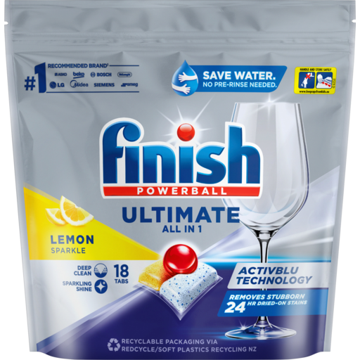 Drakes Online Findon - Finish Powerball Ultimate All In 1 Lemon Sparkle  Dishwasher Tablets 18 Pack