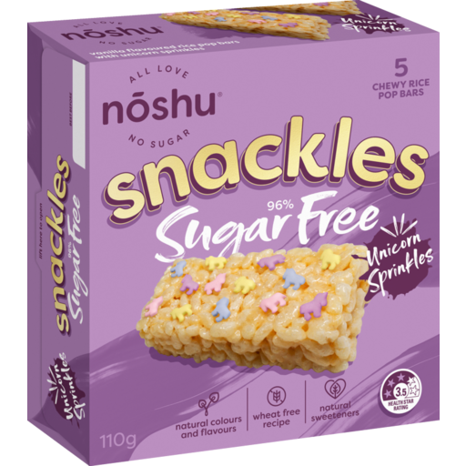 White's IGA Bli Bli - Noshu 96% Sugar Free Snackles Bars Unicorn Sprinkles  110g