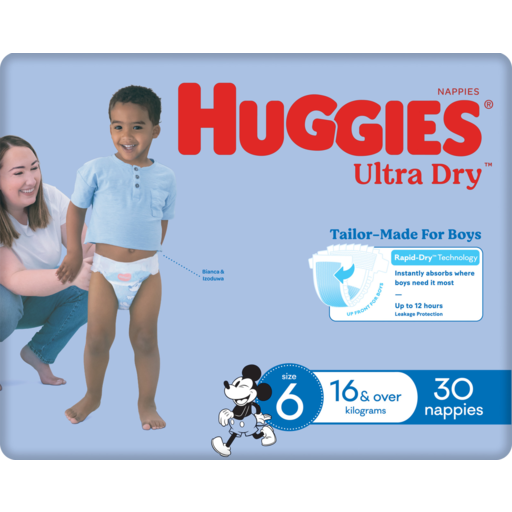 Drakes Online Findon - Huggies Ultra Dry Nappies For Boys 16kg & Over Size  6 30 Pack