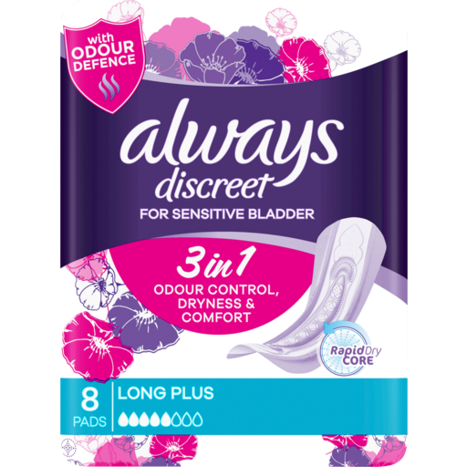 Drakes Online McDowall - Always Discreet For Sensitive Bladder Long Plus  Incontinence Pads 8 Pack