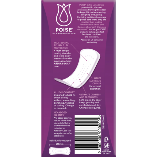 Drakes Online Golden Grove - Poise Extra Long Absorbency Liners 22 Pack