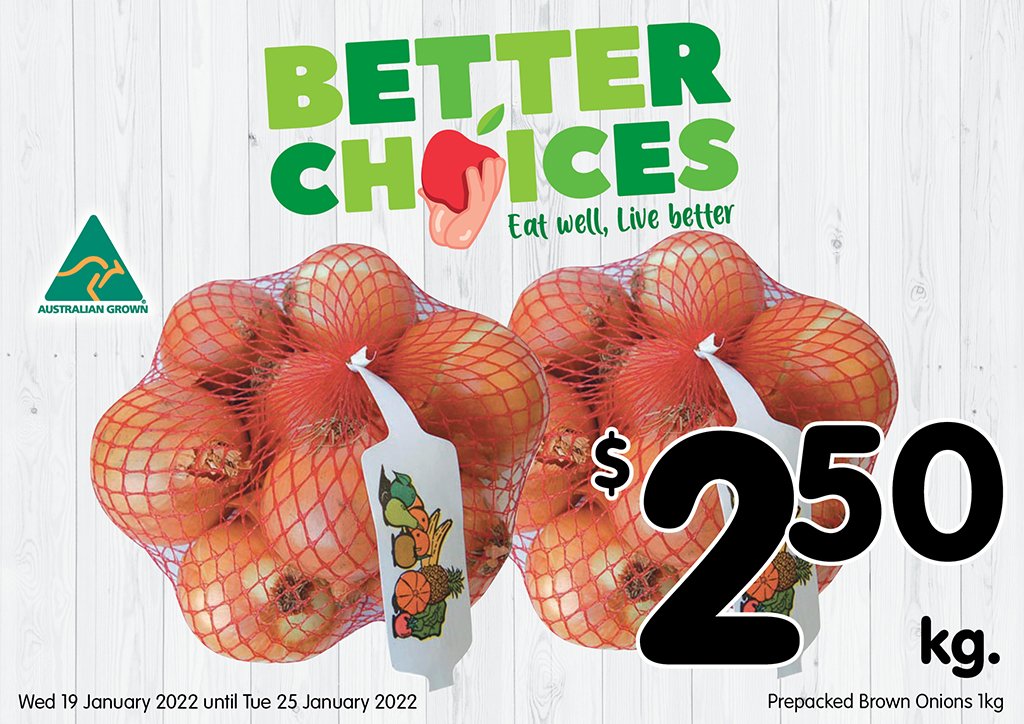 Image of Prepacked Brown Onions 1kg at $2.50 each