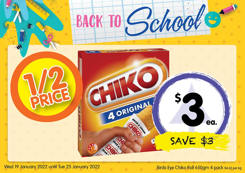 Image of Birds Eye Chiko Roll 650gm 4 pack at $3.00 each